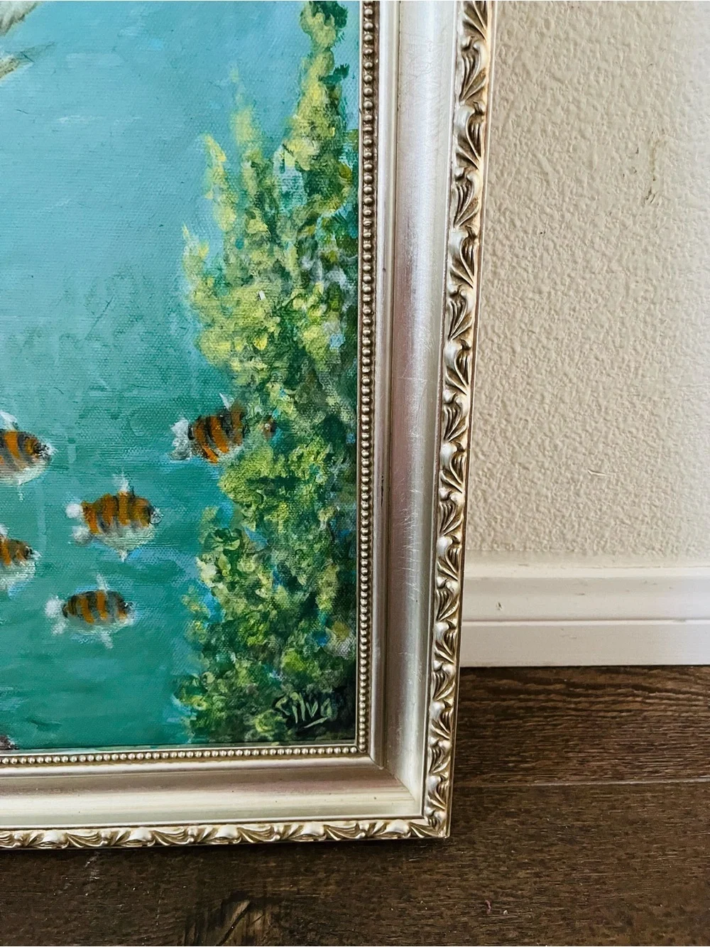 Hand-Painted Fish Aquarium Art Print - Green 17/21 inches